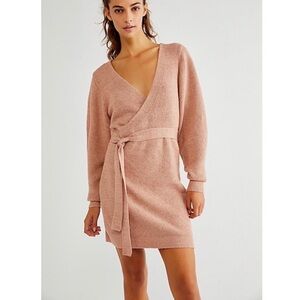 Free People Pink Sweater Wrap Dress